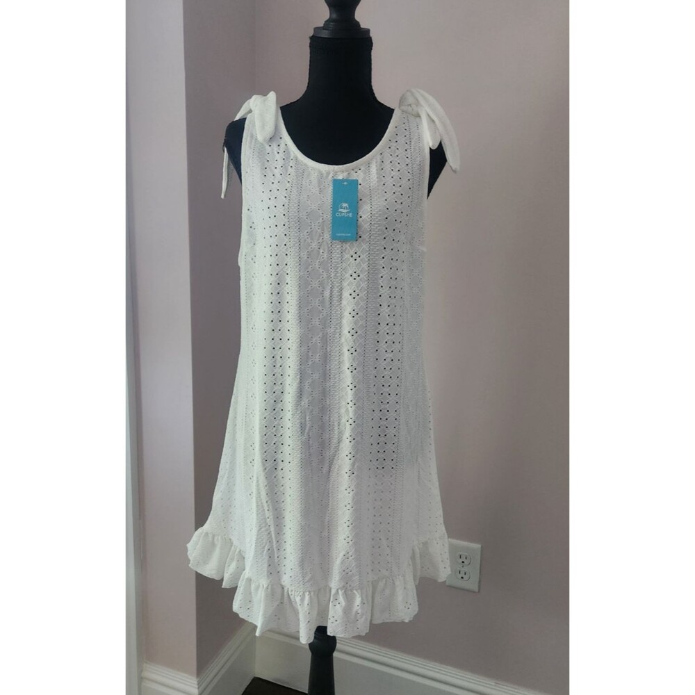 NWT CUPSHE White Eyelet Swim Cover Up Dress Shoulder Tie Scoop Neck - Large - Picture 3 of 7